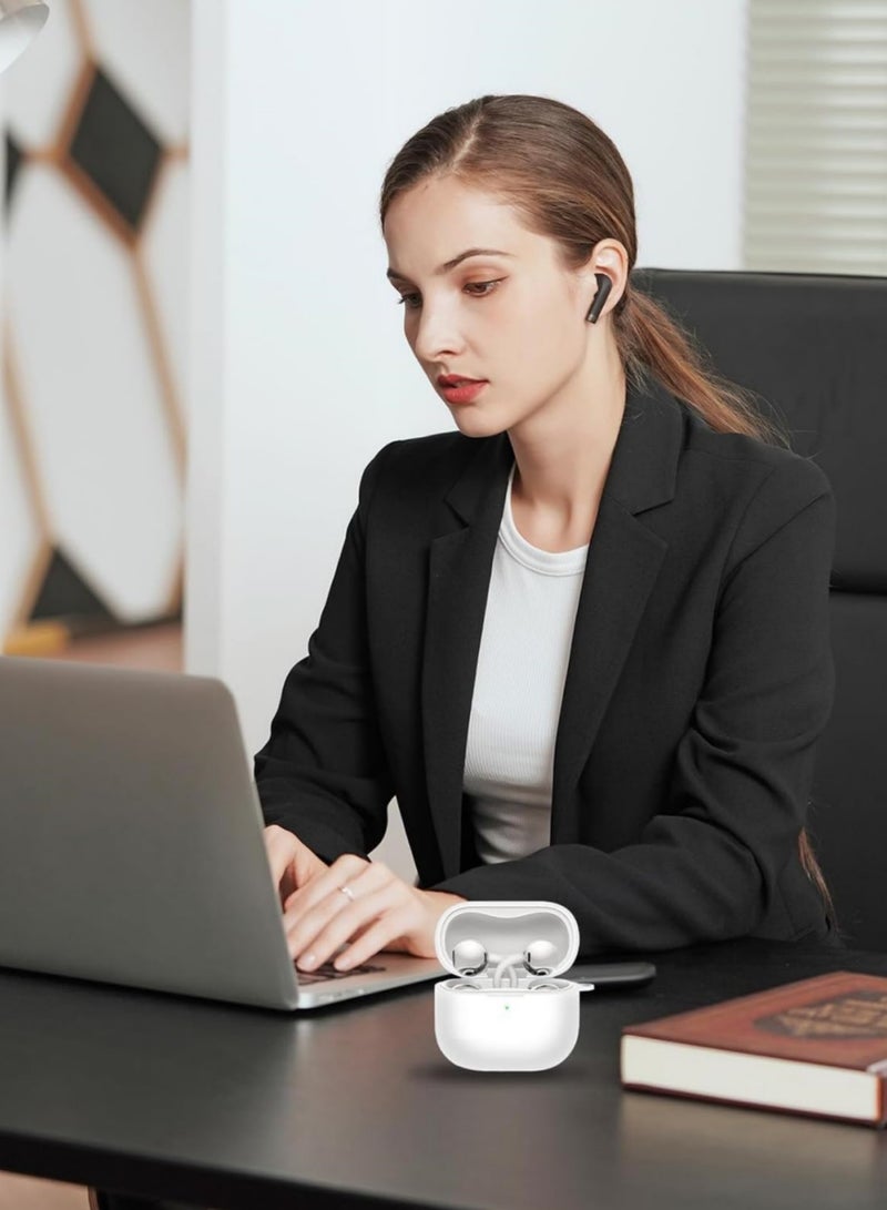 Adando for Huawei FreeClip 2 Case, Soft Silicone Protective Case for Women Men, Huawei FreeClip 2 Cases Cover Accessories with Keychain (White) - Image 5